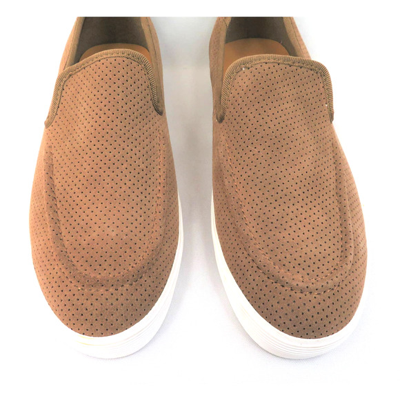 New ZARA Men's Sz 10 EU 43 Brown Tan Perforated Suede Leather Sport Loafers - Picture 4 of 11